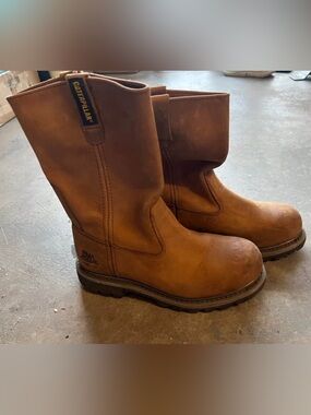 Caterpillar Leather Tan Pull-On Steel Toe Work Boots